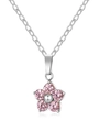 Zilveren ketting met bloemhanger en vijf ronde roze zirkonia steentjes met O-ketting - Zilver/Roze Zirkonia