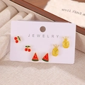 Cute fruit earring set featuring cherry, pineapple, and watermelon designs with colorful enamel - Pineapple Strawberry Watermelon (X309)