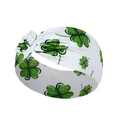 Elastic yoga headband with green shamrock print and stylish twisted knot design - FC11-18 White with Green Clover