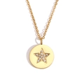 Collana in acciaio inossidabile placcato oro 18K con ciondolo rotondo e cristalli a stella - Collana Pentacolo in Diamante Pieno a Disco Tondo / Oro