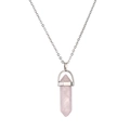 Polished silver chain necklace with a hexagonal pink crystal pendant on white background - Rose Quartz / NSN00165