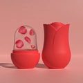 Silicone rose-shaped ice roller for face in red finish with frozen flower design - New Rose Red