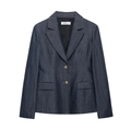 Relaxed fit donkerblauwe denim blazer voor dames met reverskraag en gouden knopen - XS / Donkerblauw