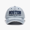 Berretto da baseball in denim lavato azzurro con ricamo Boston 3D e dettagli invecchiati - Regolabile / Azzurro (25A239)