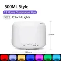 White 500ml ultrasonic aroma diffuser with 13h runtime and colorful LED light - 500ML RGB Light (Standard) / US Plug