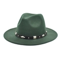 Close-up of dark green wool fedora hat featuring silver diamond studs on a black band - M (56-58cm) / Dark Green
