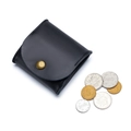 Mini black genuine leather coin pouch with vintage gold snap button for storage - Black