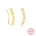 Detailed view of S925 sterling silver curved gold earrings with white zircon stones - Curved-White Zirconia