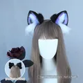Realistischer Plüsch-Katzenohren-Haarreif in Schwarz-Lila mit Goldringen für Cosplay - Ragdoll Katze Haarband / Schwarz Lila