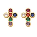Gold-tone cross stud earrings set with vibrant multi-color round cubic zirconia stones - Type D - Bezel-set Colorful Zircon Cross