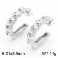 French vintage U-shaped silver stainless steel earrings with sparkling zircons - Steel Color (KE112922-KFC)