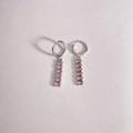Silver stainless steel hoop earrings featuring dangling pink oval cubic zirconia stones - Silver + Pink (DEP1399)