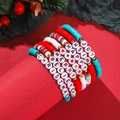 Detailed stack of Christmas clay bead bracelets with Merry Christmas letter beads and charms - SY0316-1 (MERRY Polymer Clay 7-piece Set)