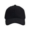 Detalle de cerca de la textura de la gorra de béisbol de lana de cordero negra cálida - Negro