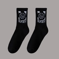 Black mid-calf cotton socks featuring white Monster lettering and graffiti face patterns - One Size(37-46) / D1 Series-No.11 (Black Jacquard MONSTER)