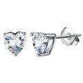 Sparkling S925 sterling silver heart-shaped stud earrings with clear zircon stones - Silver Heart Style (APE32-4W)