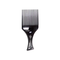 Ergonomic black wide-tooth hair pick comb with hollow handle and hanging hole on white background - Hollow Style / Black