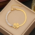 Macro detail of gold snake chain bracelet with zircon stones and blue evil eye clover - Clover Evil Eye Style (3#)