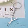 Silver alphabet letter Y keychain in polished alloy with round ring and chain link - Letter-Y