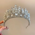 Silver bridal crown tiara featuring leaf motifs and crystal rhinestones for weddings - 31# Headband - Silver Rhinestone Oval Waterdrop Wheat Crown