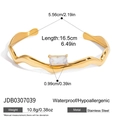 Gold plated wave cuff bracelet in stainless steel with a rectangular zircon stone - Rectangular Zircon Style (JDB0307039) / Gold