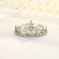 Elegant crown wedding ring for couples featuring shimmering crystals in silver finish - Adjustable Women's Ring / Silver