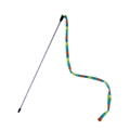 Macaron cat wand toy with a colorful striped long ribbon and sparkling silver glitter rod - Green Striped Rainbow Ribbon (B39524)