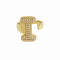 18k gold plated adjustable ring featuring a cubic zirconia paved balloon letter I - Letter I / Gold