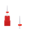 White ceramic cone nail drill bit with red security ring and red plastic protective case - HF-57 Ceramic Nail Drill Bit