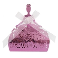 Detail of pink princess dress candy box with laser-cut floral patterns and white bow - Mirror Pink