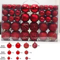 Set di 100 palline di Natale rosse in varie dimensioni e finiture per decorazioni albero - Rosso (100 Pezzi)