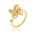 Golden rotatable windmill open ring featuring clear zircon stones and a polished finish - Adjustable Open / Rotating Windmill Style (J1501-D)
