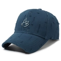 Casquette de baseball bleu marine délavée avec broderie AB et détails déchirés mode - Bleu