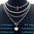 Ensemble de colliers multicouches en acier argenté avec pendentif cœur sur buste - Ensemble Multicouche (KN288223-Z)