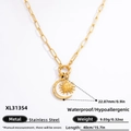 Collana in acciaio inossidabile placcato oro 18k con pendente sole e luna di stile - Stile Ciondolo Sole Luna (XL31354) / Placcato Oro 18K
