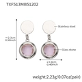 Polished stainless steel earrings with pink glass stone faceted pendant in silver finish - Earrings Only / Steel-Pink