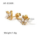 18K gold plated stainless steel C-shaped butterfly earrings with zircon insets - Leaf Flower Shape (HF-E3309)