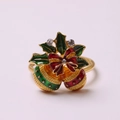 Golden Christmas napkin ring featuring red and green bells with festive crystal accents - Golden Christmas Bell with Bow