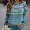 Jersey de punto para mujer con estampados geométricos Fair Isle en azul y verde - S / Tops / Azul