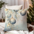 Light blue Christmas cushion cover featuring gold ornaments and festive watercolor designs - TQDS68-34(Watercolor Xmas Balls)