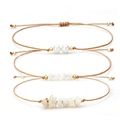 Juego de tres pulseras trenzadas marrones con perlas y fragmentos de piedra natural - Perla de concha