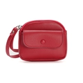 Minimalist red leather coin purse with lychee grain texture and convenient wrist strap - Red