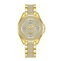 Luxuriöse Damenarmbanduhr in Gold mit vollständigem Kristallbesatz und Metallgliederarmband - Gold