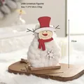 Cute felt snowman desktop ornament with red scarf and wooden base for Christmas decor - No.14 Small Snowman - White