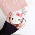 White Hello Kitty silicone case for AirPods with pink bow and matching ring strap - Pink Kt + Hanging Ring / AirPods 1/2 Gen