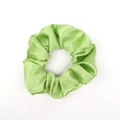 Elegant avocado green satin scrunchie with smooth silk-like finish and soft pleats - Light Green