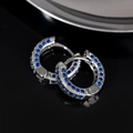 Classic silver hoop earrings with deep blue gemstones in a modern hip-hop style - White Gold Color-Blue Zirconia
