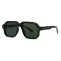 Retro square black sunglasses with dark green lenses and gold arrow metal accents - Black Frame Dark Green Lens
