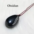 Polished natural teardrop obsidian pendant with brown braided cord necklace for women - Obsidian Teardrop Pendant
