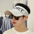 White knitted sport sun visor hat for women with bold black SPORT text embroidery - Adult / White